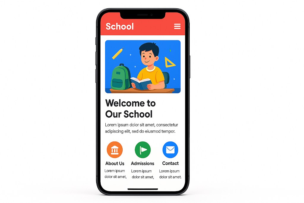 A school website design on a mobile phone.