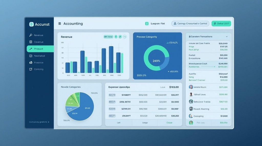 A sleek and modern dashboard for an accounting software. 