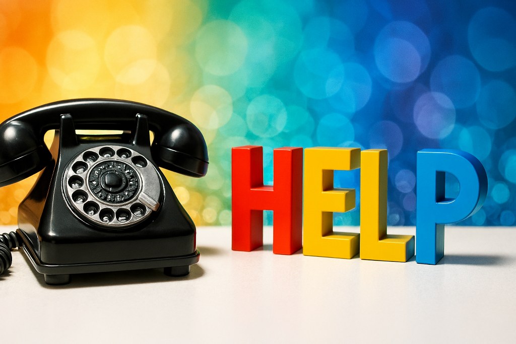 A telephone and the word help.