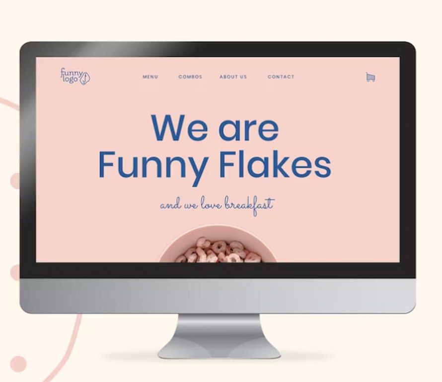 A website homepage on a laptop.