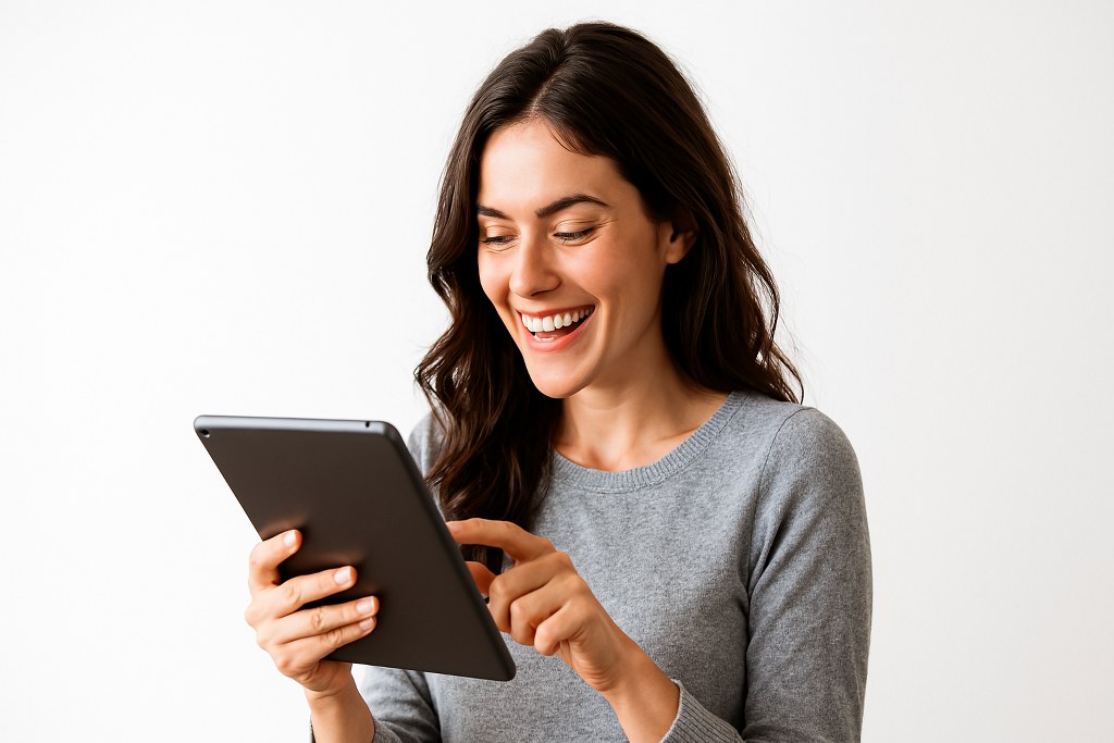 A woman viewing something on her tablet.