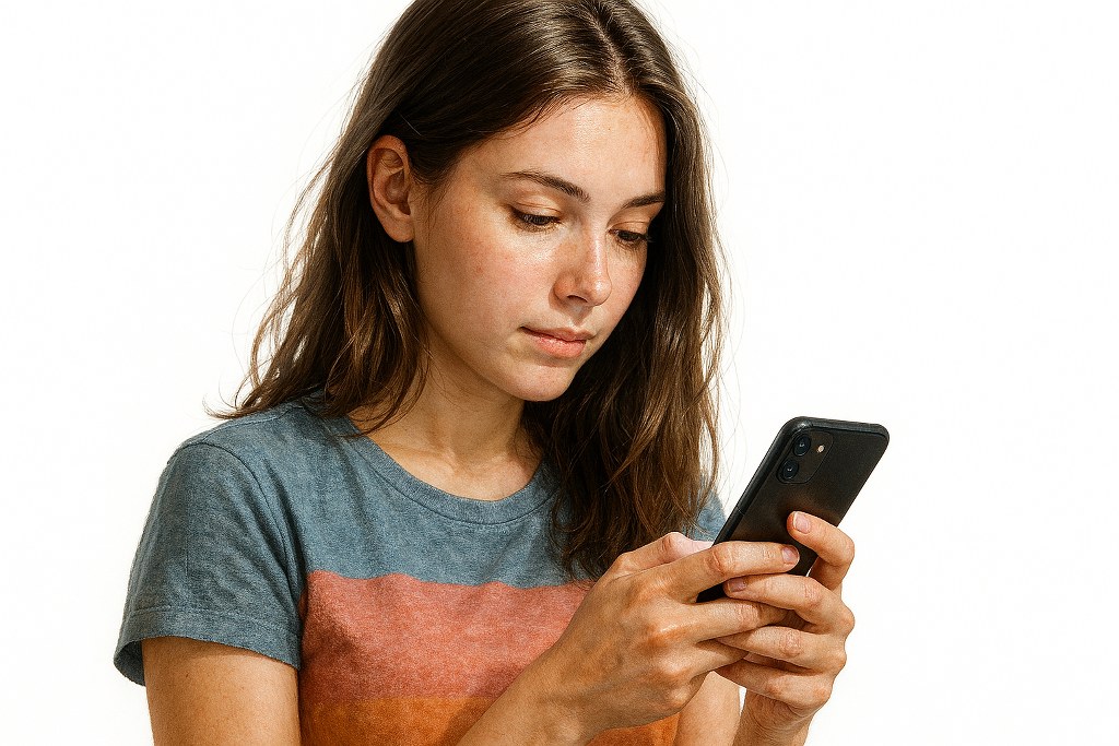 A young woman using her phone.
