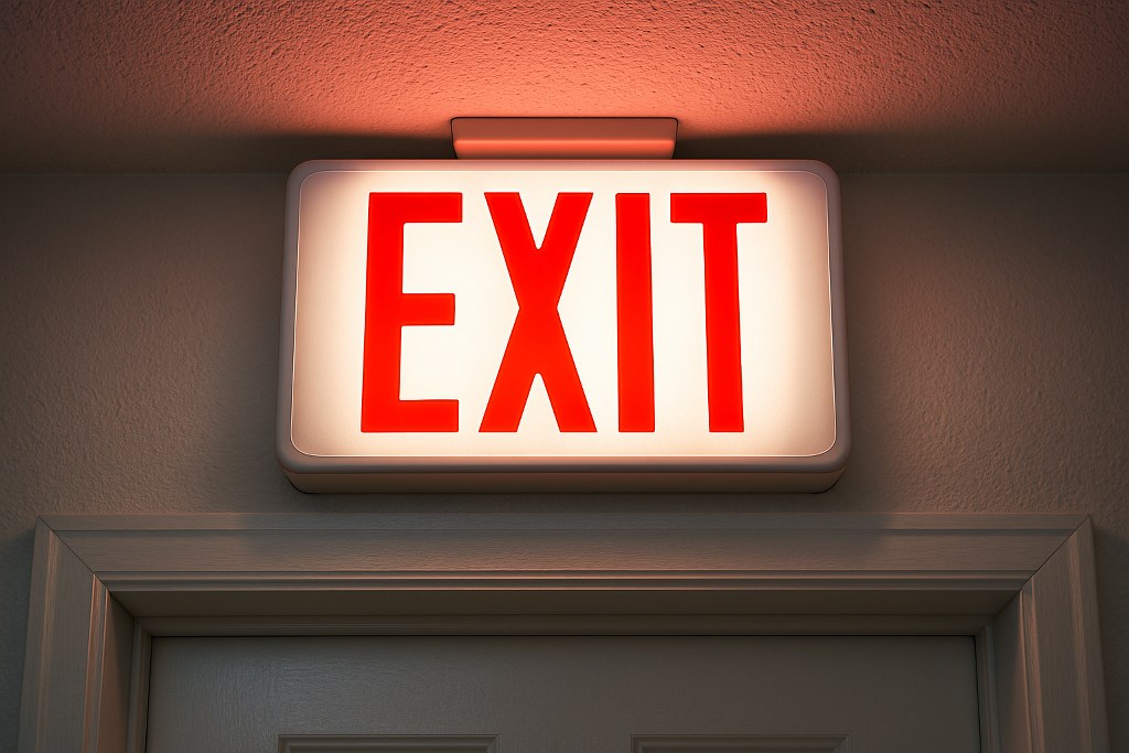 An exit sign on a door.