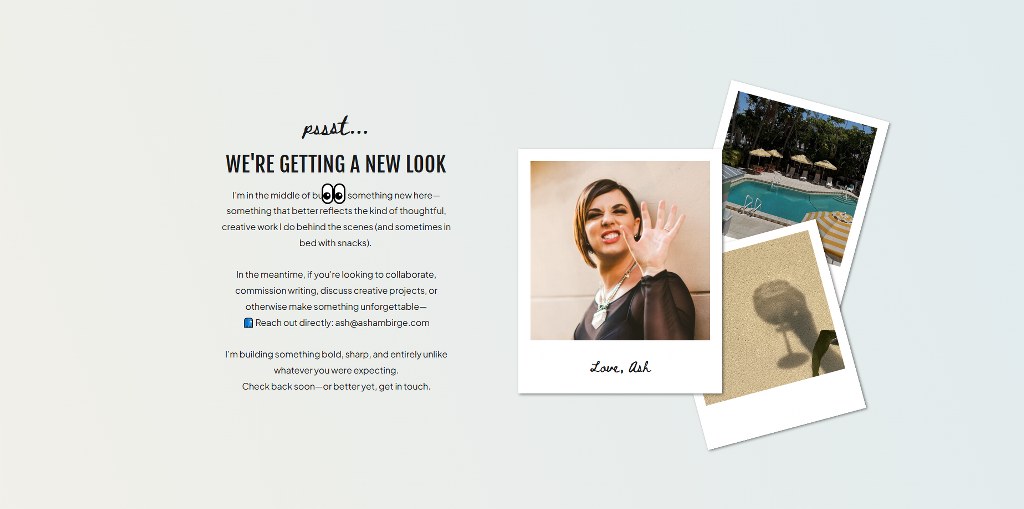 Ash Ambirge's website homepage.