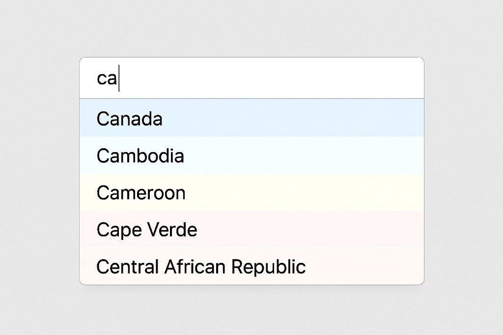 Autocompleting country names.