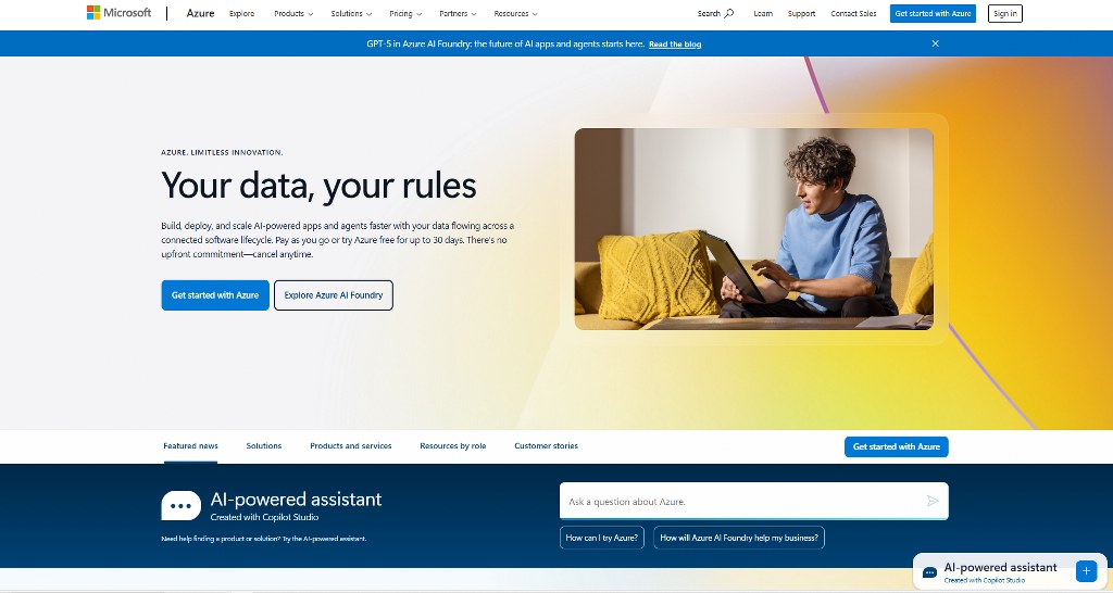 Azure website homepage.