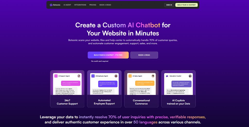 Botsonic AI website homepage.