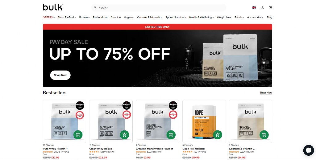 Bulk Nutrition's homepage.