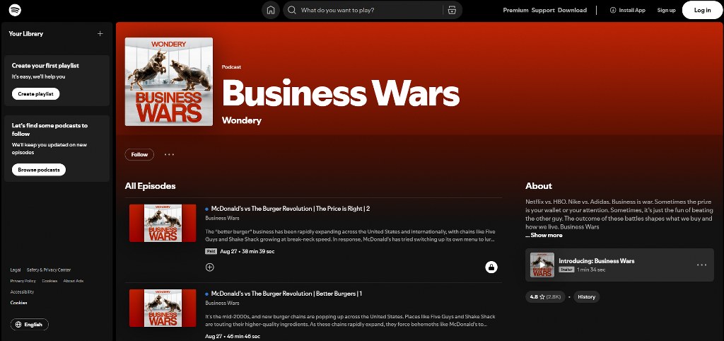 Business Wars page on Spotify.