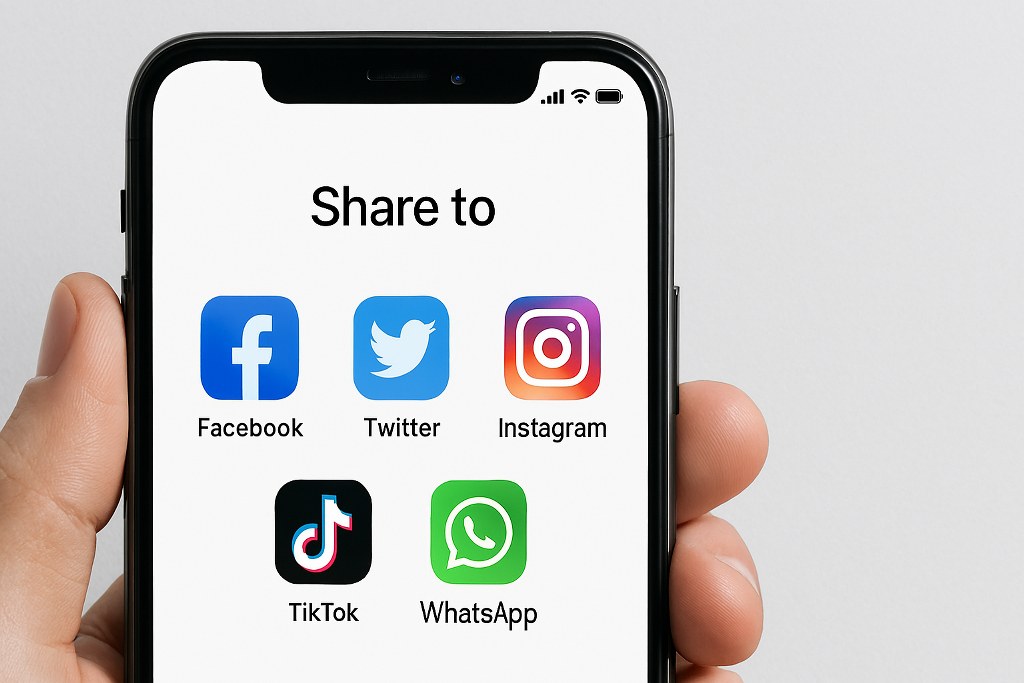 Buttons for sharing on social media apps.