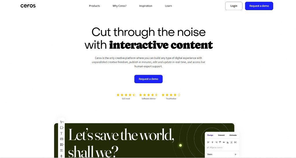 Ceros' website homepage.