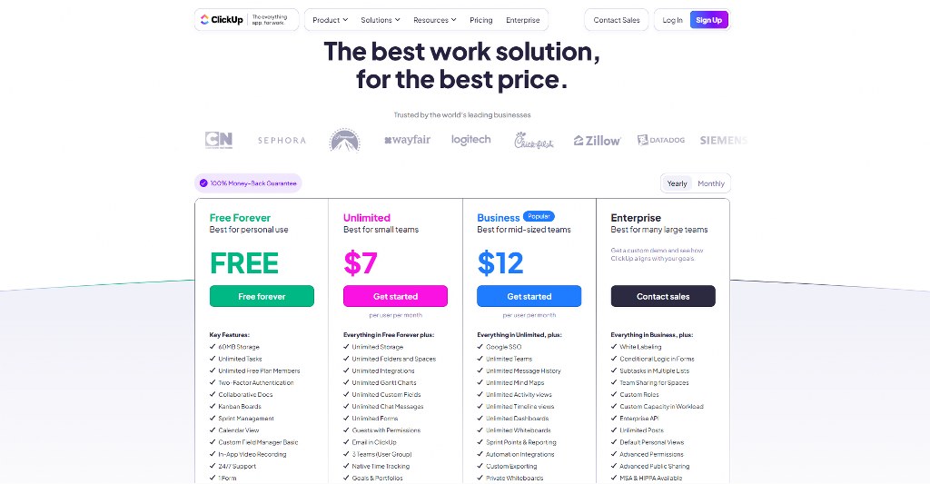 ClickUp's pricing website.