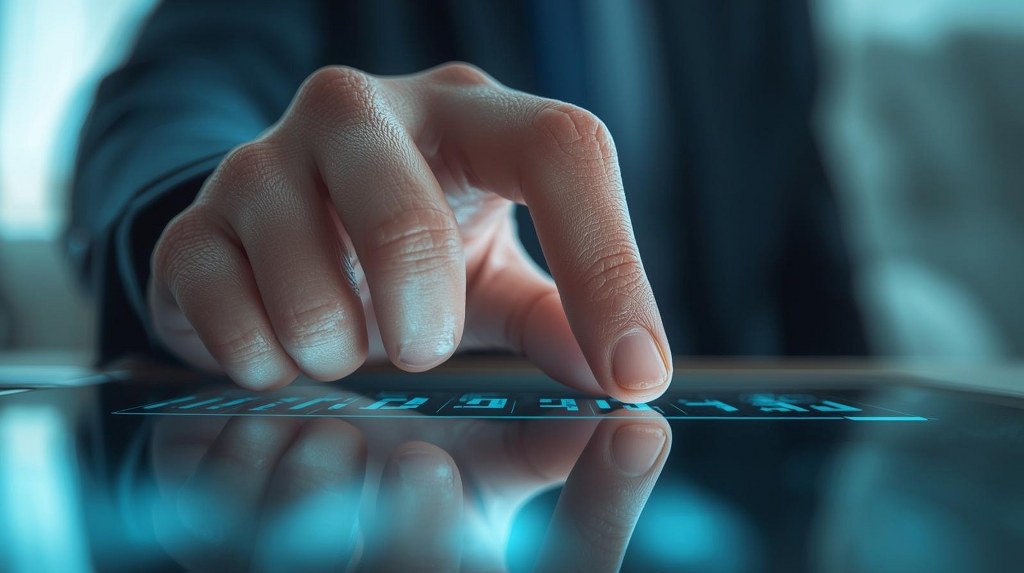 Close up image of hand scrolling on tablet.