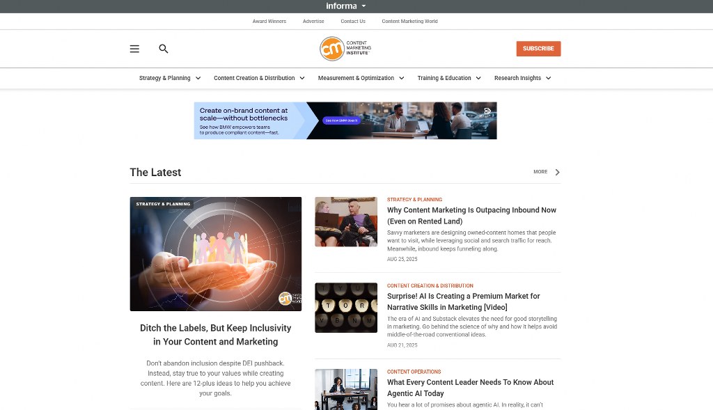 Content Marketing Institute website homepage.