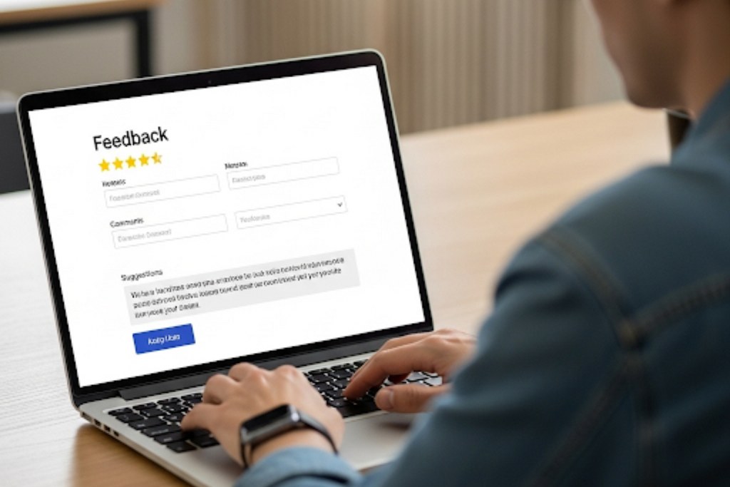 Customer filling out feedback form online.