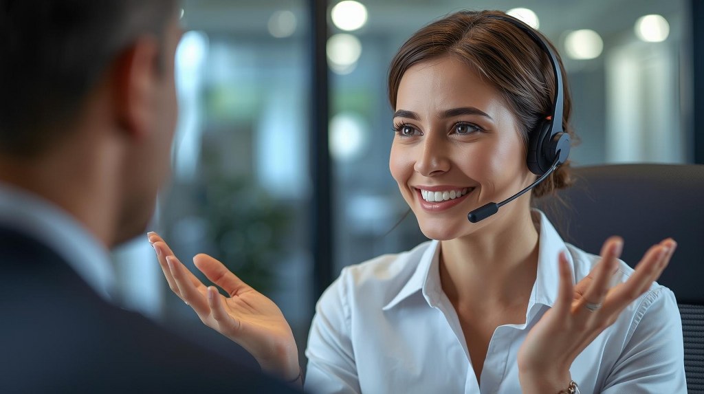 Customer service representative interacting with customer.