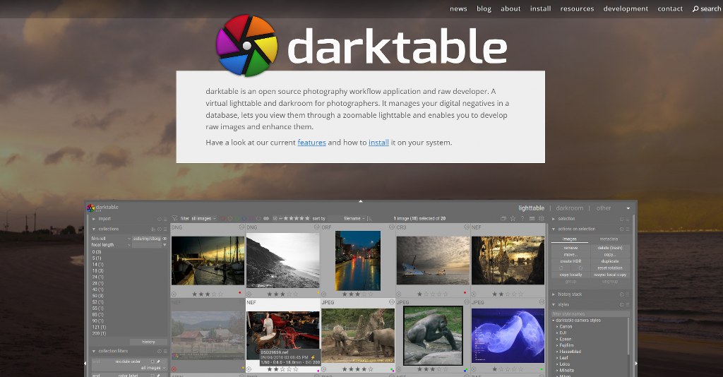 Darktable's landing page.