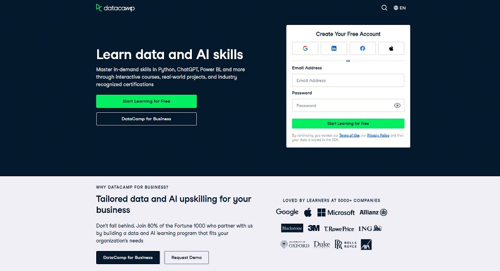 DataCamp's homepage.