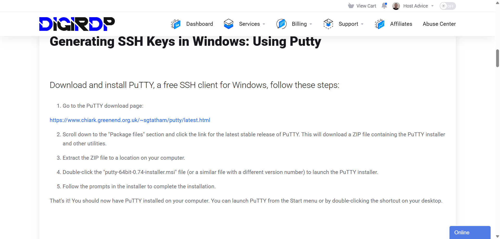 screenshot of the help article