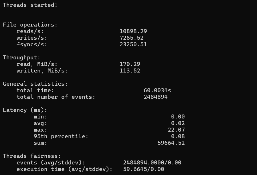 Disk I/O Test results