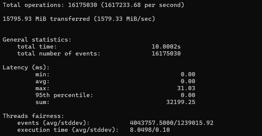 Memory Benchmark test results