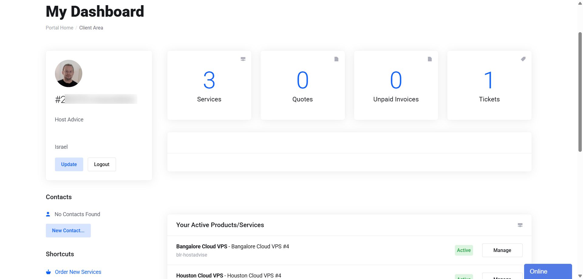screenshot of the Dashboard