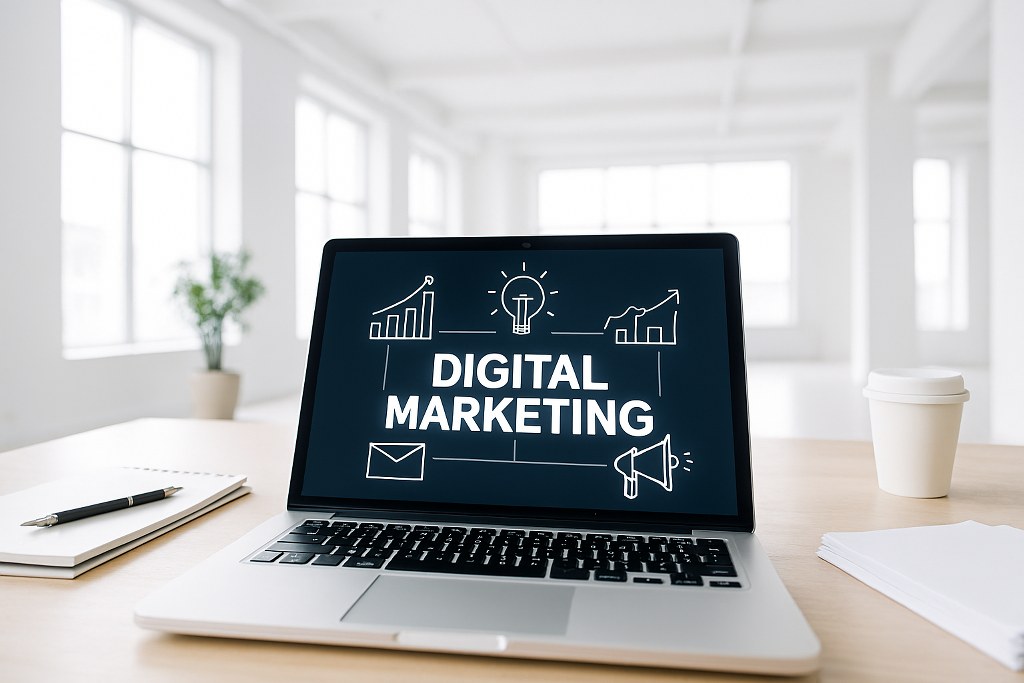Digital marketing on a laptop.