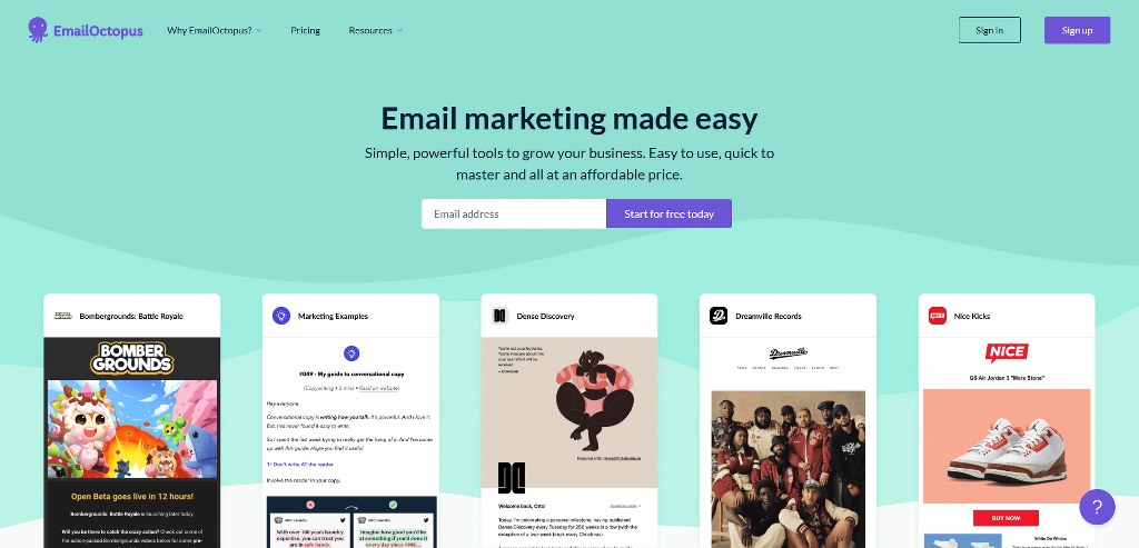 EmailOctopus' website.