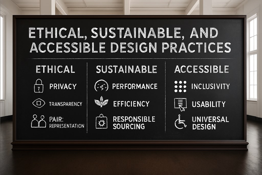 Ethical, sustainable and accessible design practices.