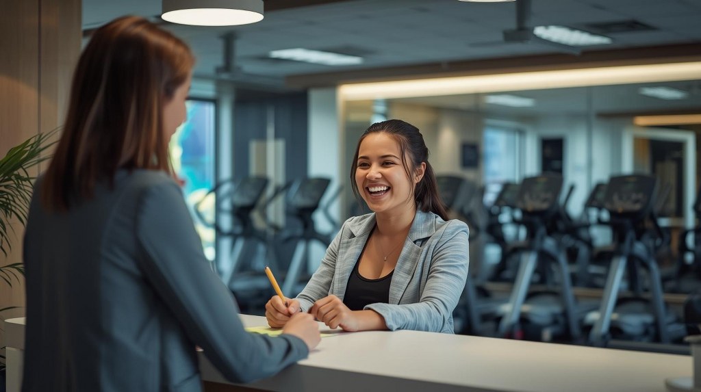 Female signing up for gym.