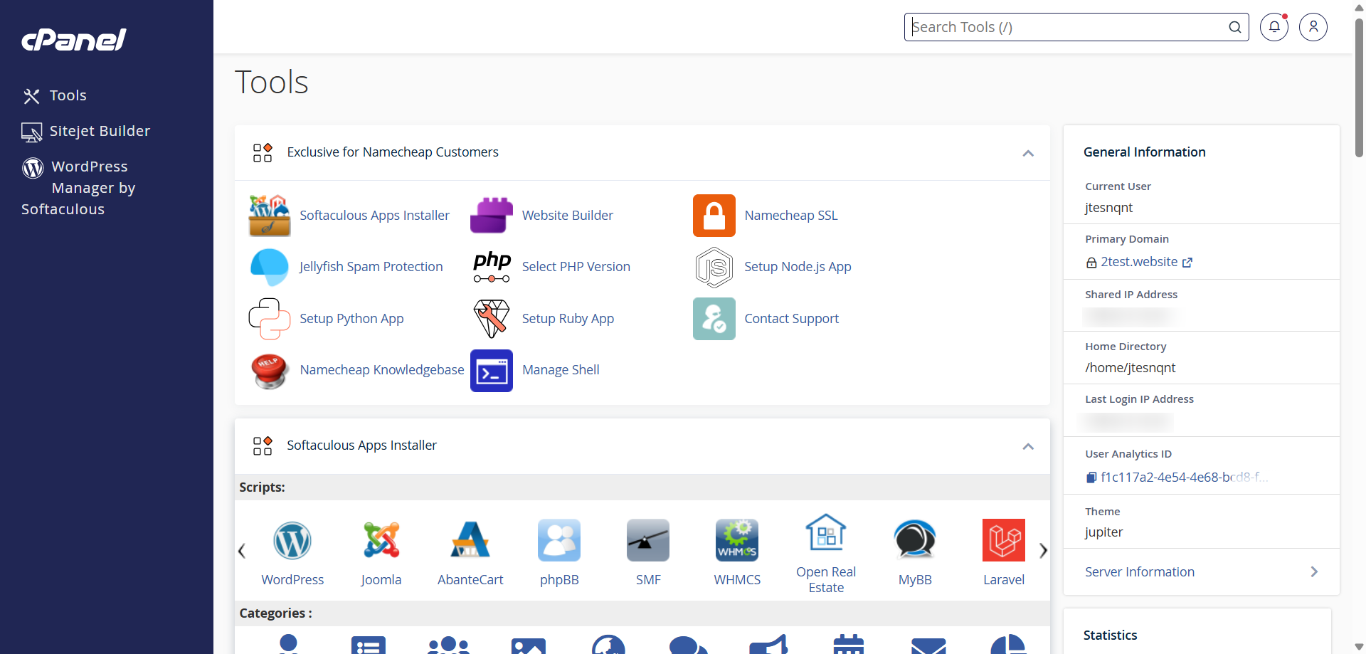 Skjermbilde av cPanel