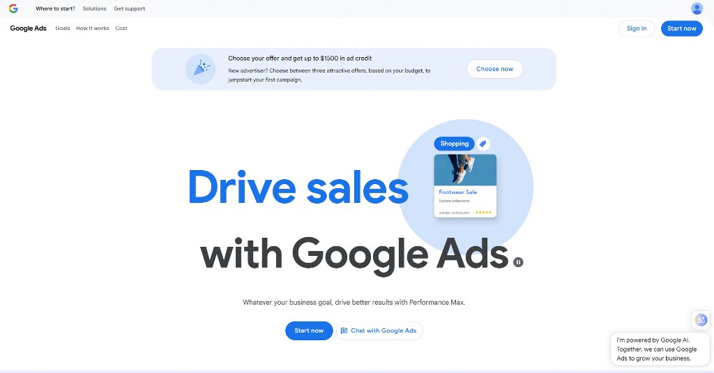 Google Ads homepage.