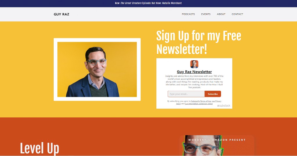 Guy Raz's website homepage.