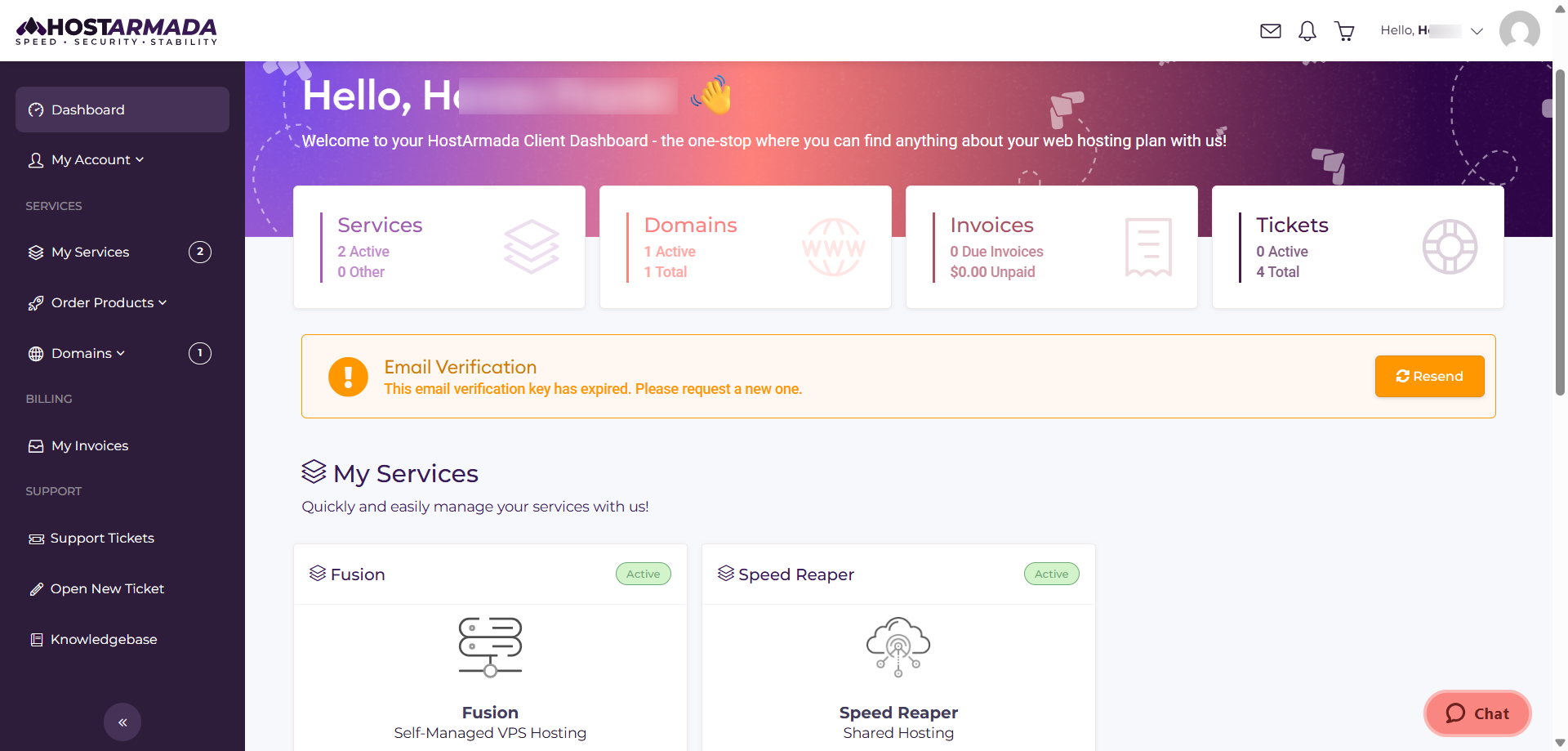 screenshot of the Client Dashboard 