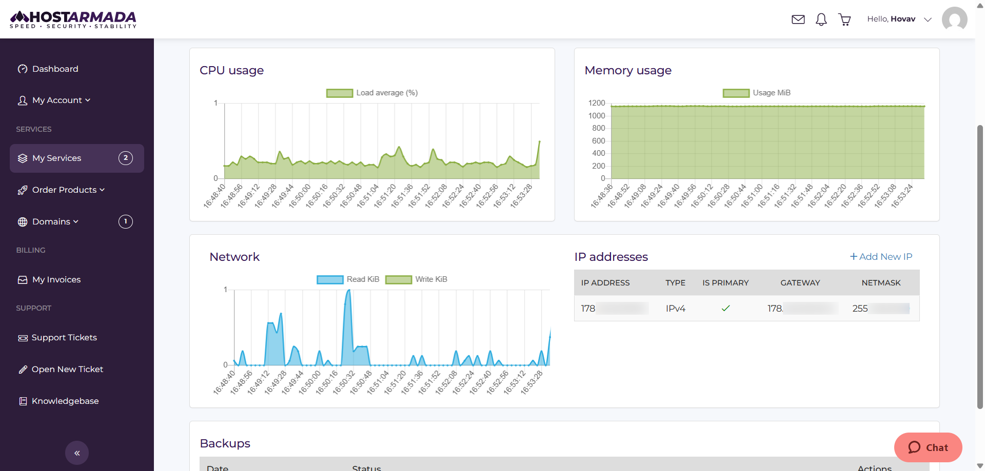 screenshot of Service Details tab