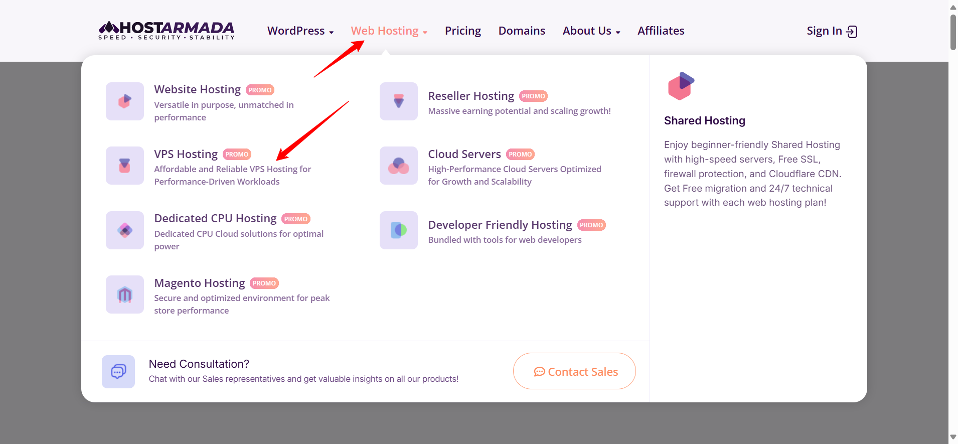 VPS Hosting button