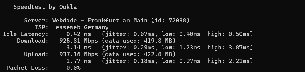 Network Performance Test results