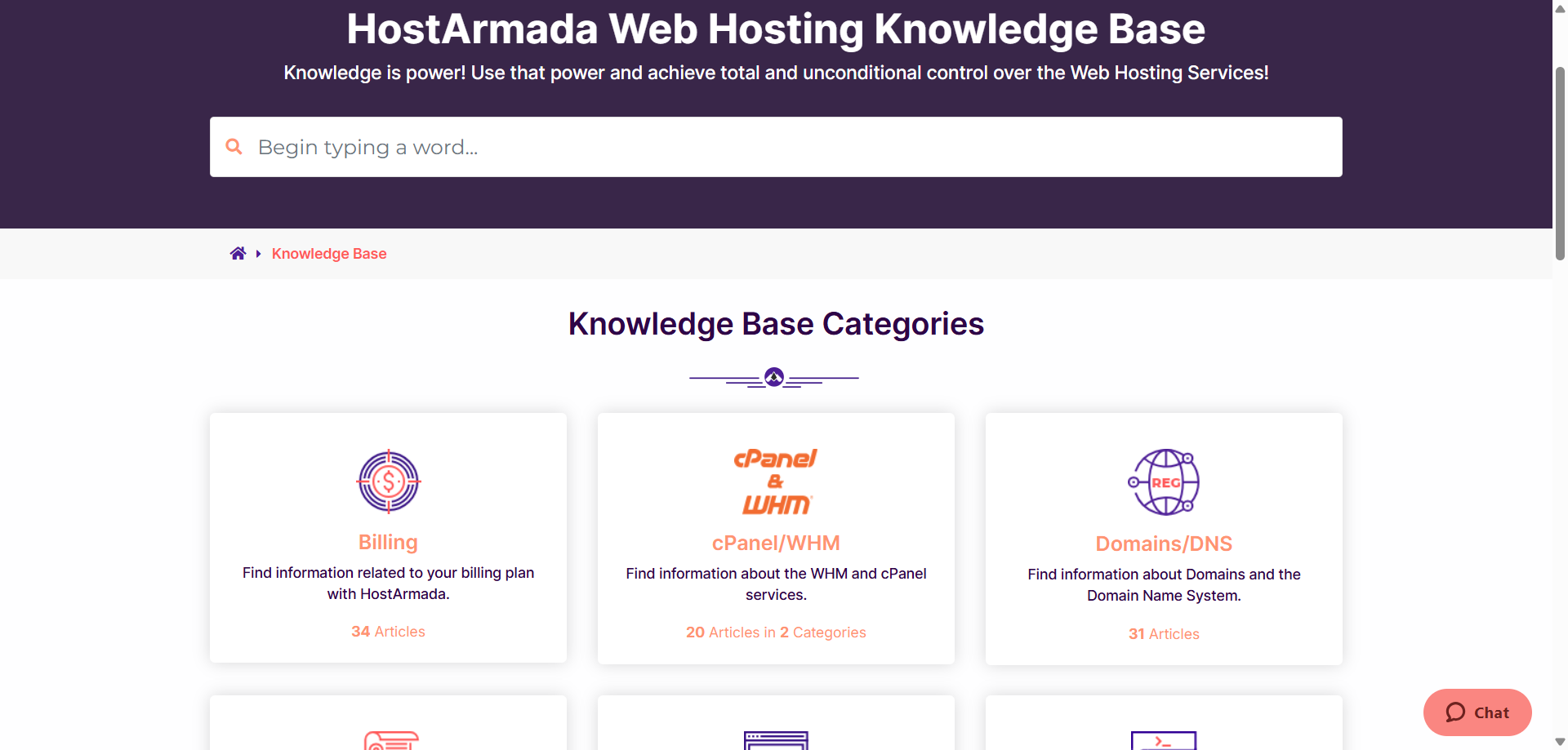 screenshot of Knowledge Base categories