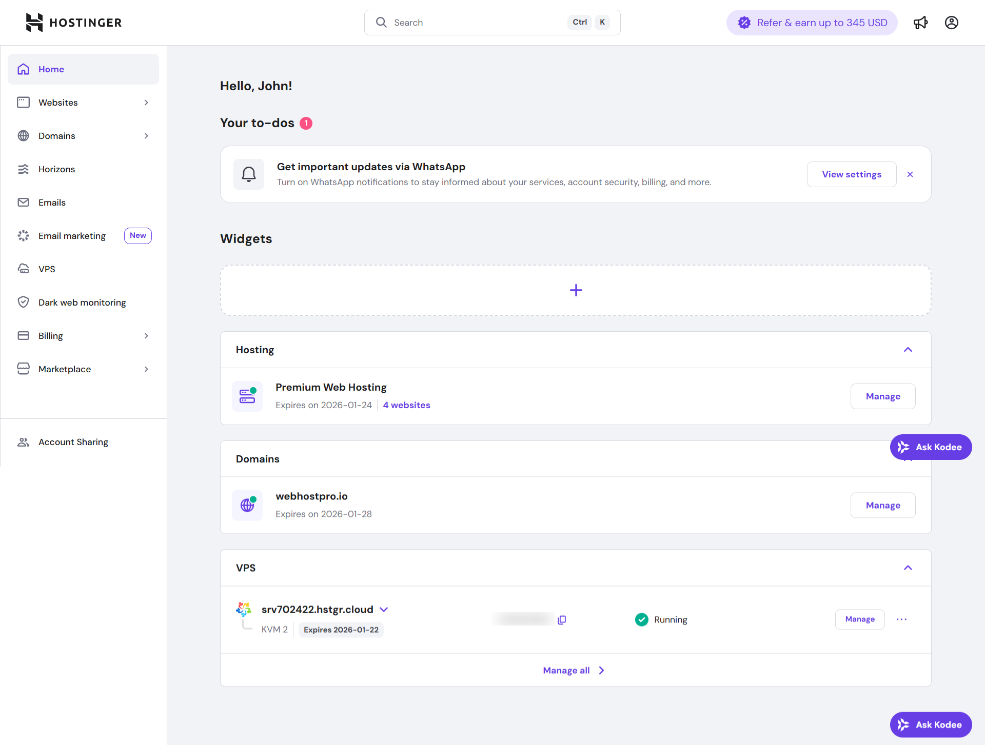 Hostinger's hPanel