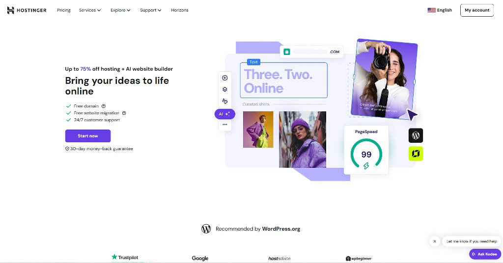 Hostinger's webpage for website-buidling.