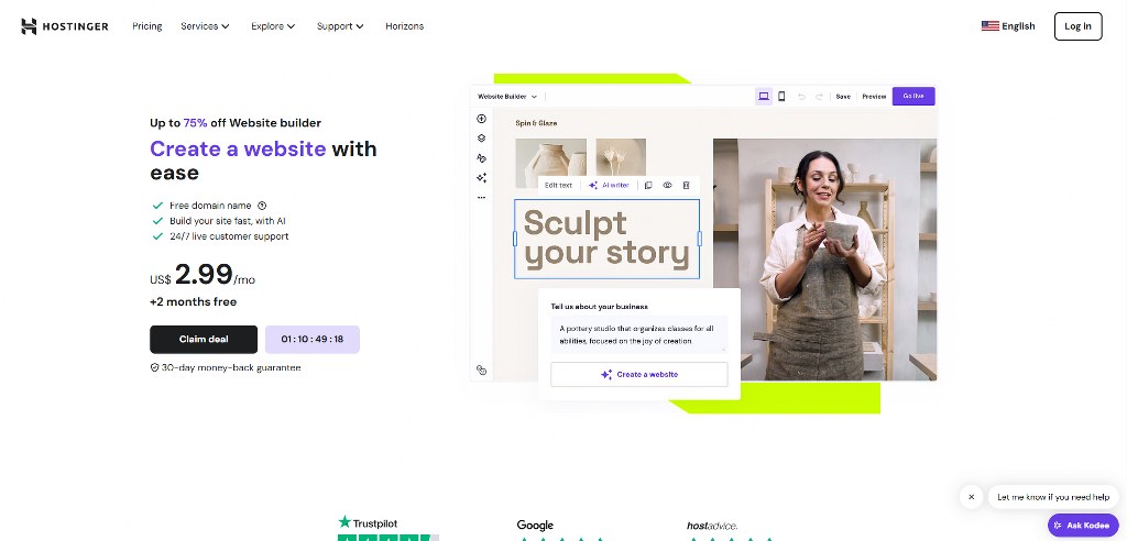 Hostinger's website banner