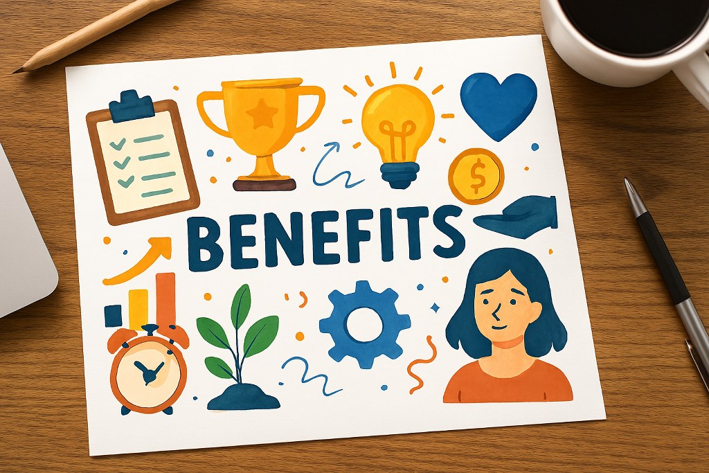Illustration of benefits on a piece of paper.