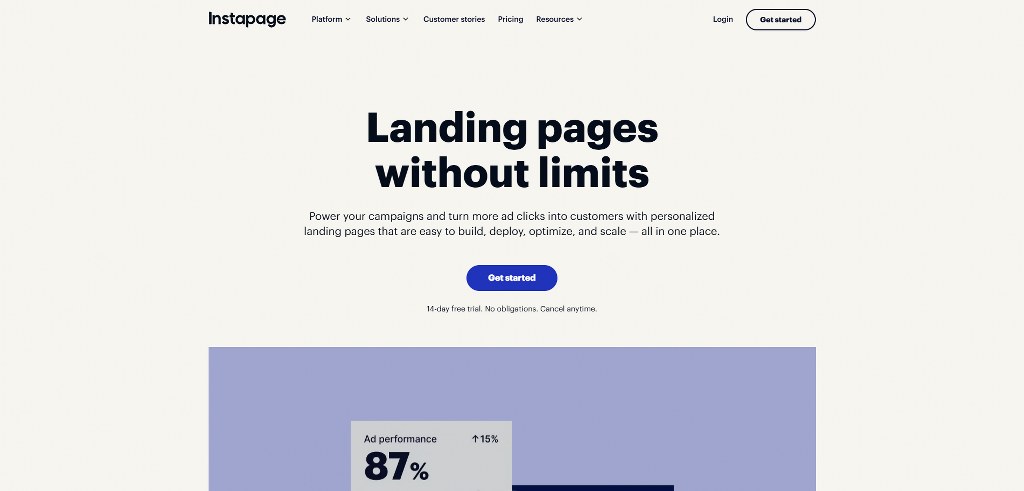 Instapage's website.