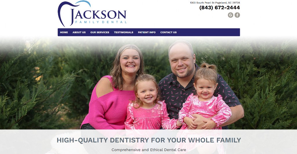 Jackson Family Dental homepage.