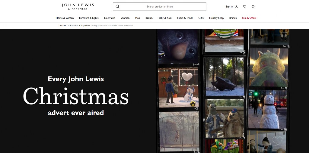 John Lewis' website homepage.