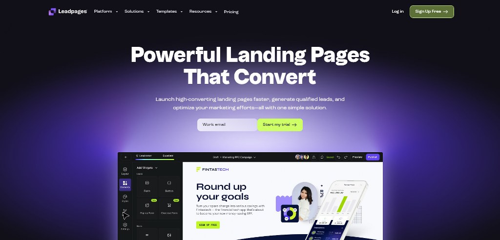 Leadpages' website.