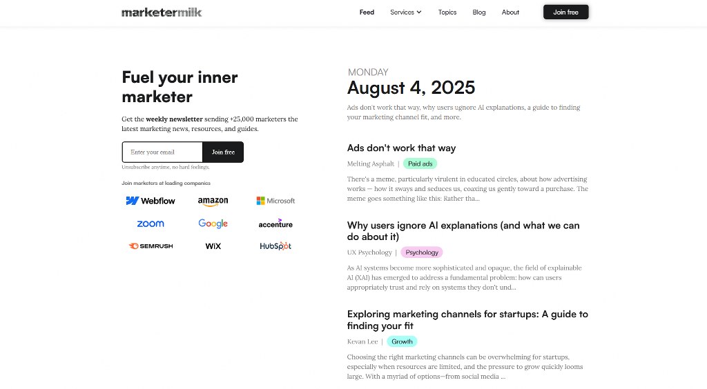 Marketer Milk homepage.