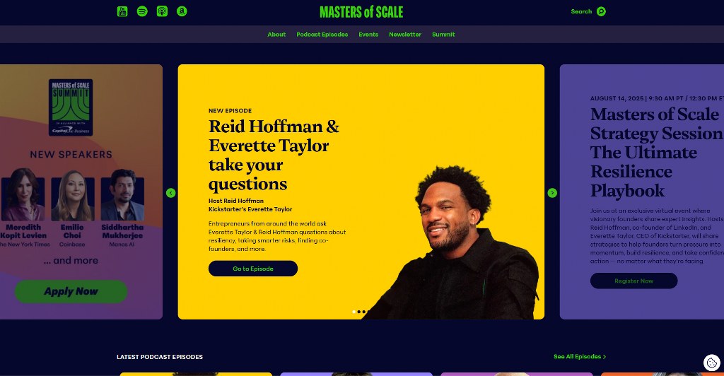 Masters of Scale website homepage.