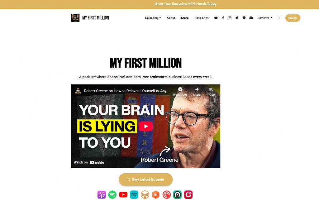 My First Million website homepage.