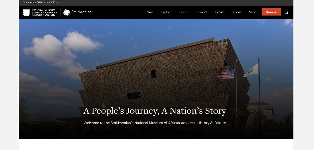 NMAAHC's website homepage.